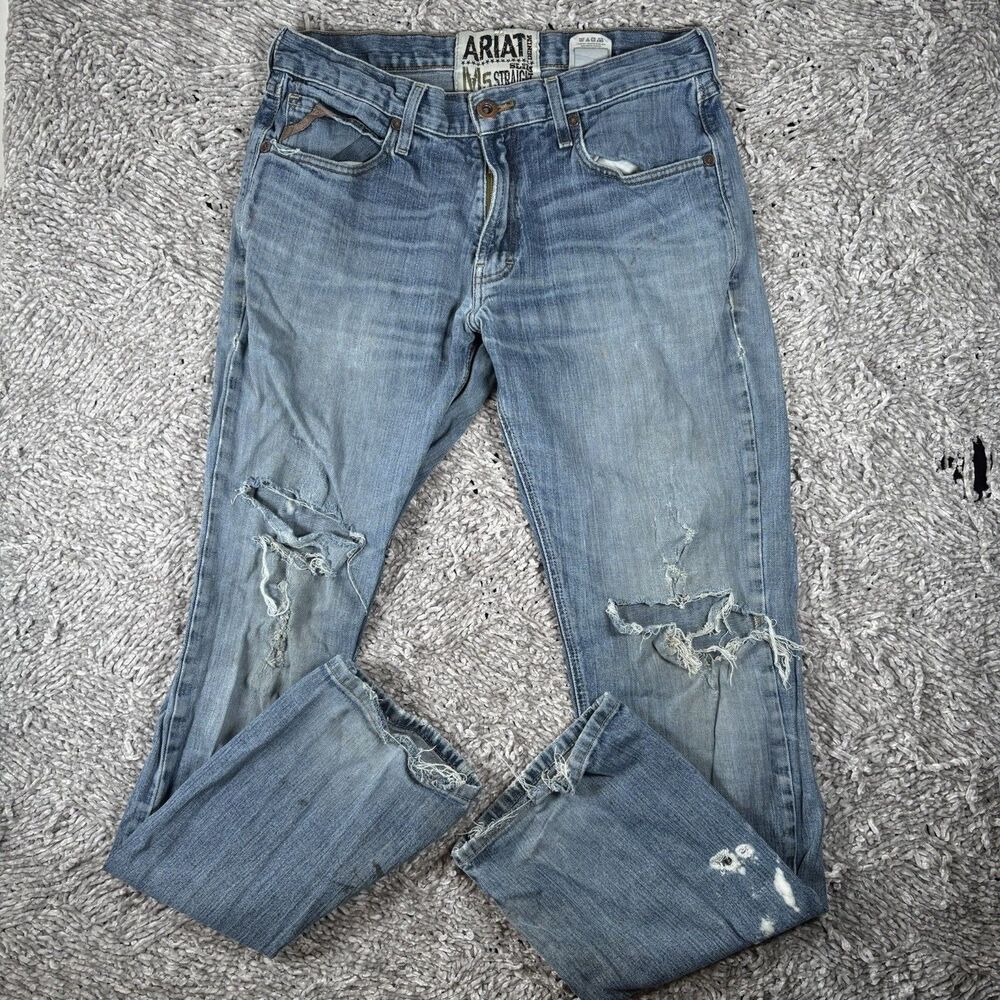 Ariat M5 Slim Straight Jeans Mens Size 34/36 Blue Beater Grunge Utility Workwear